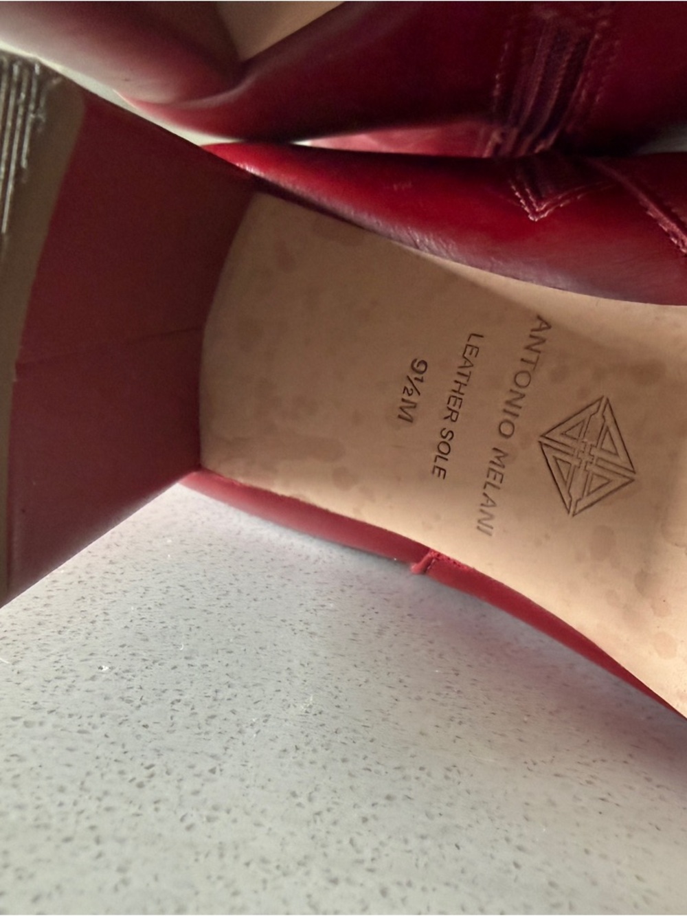 ANTONIO MELANI Red Leather Knee-High Block Heel Boots - Picture 6 of 7